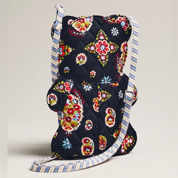 Anthropologie Vera Bradley Classic Bear Crossbody Bag Black Diamond Patchwork - Picture 3 of 8